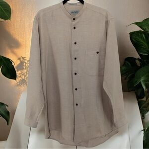 Alfani Tan Linen Blend Buttondown Men’s Size 15 32-33 Chic Coastal